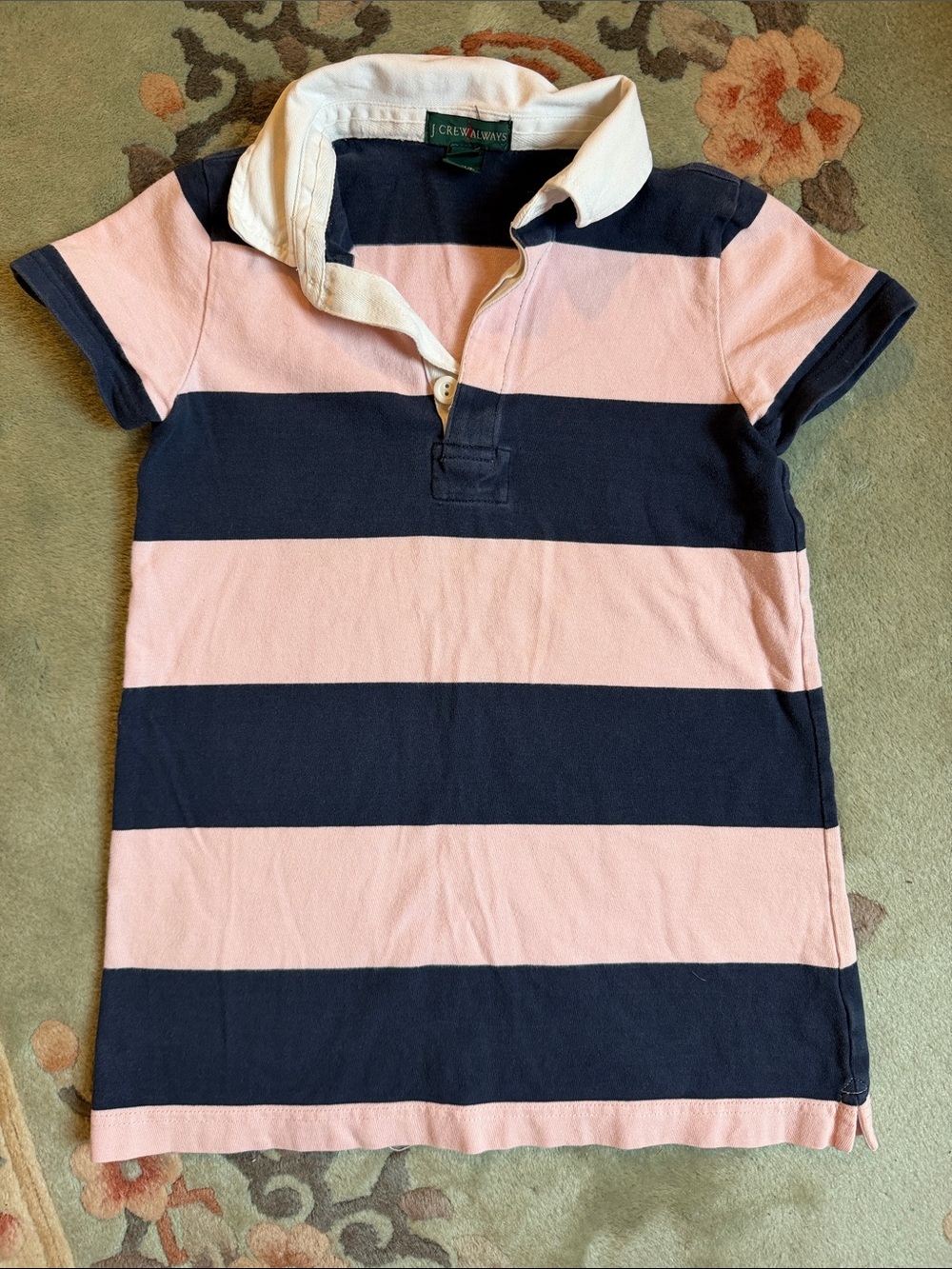 J. Crew Girls Pink & Navy Striped Polo Dress with White Collar